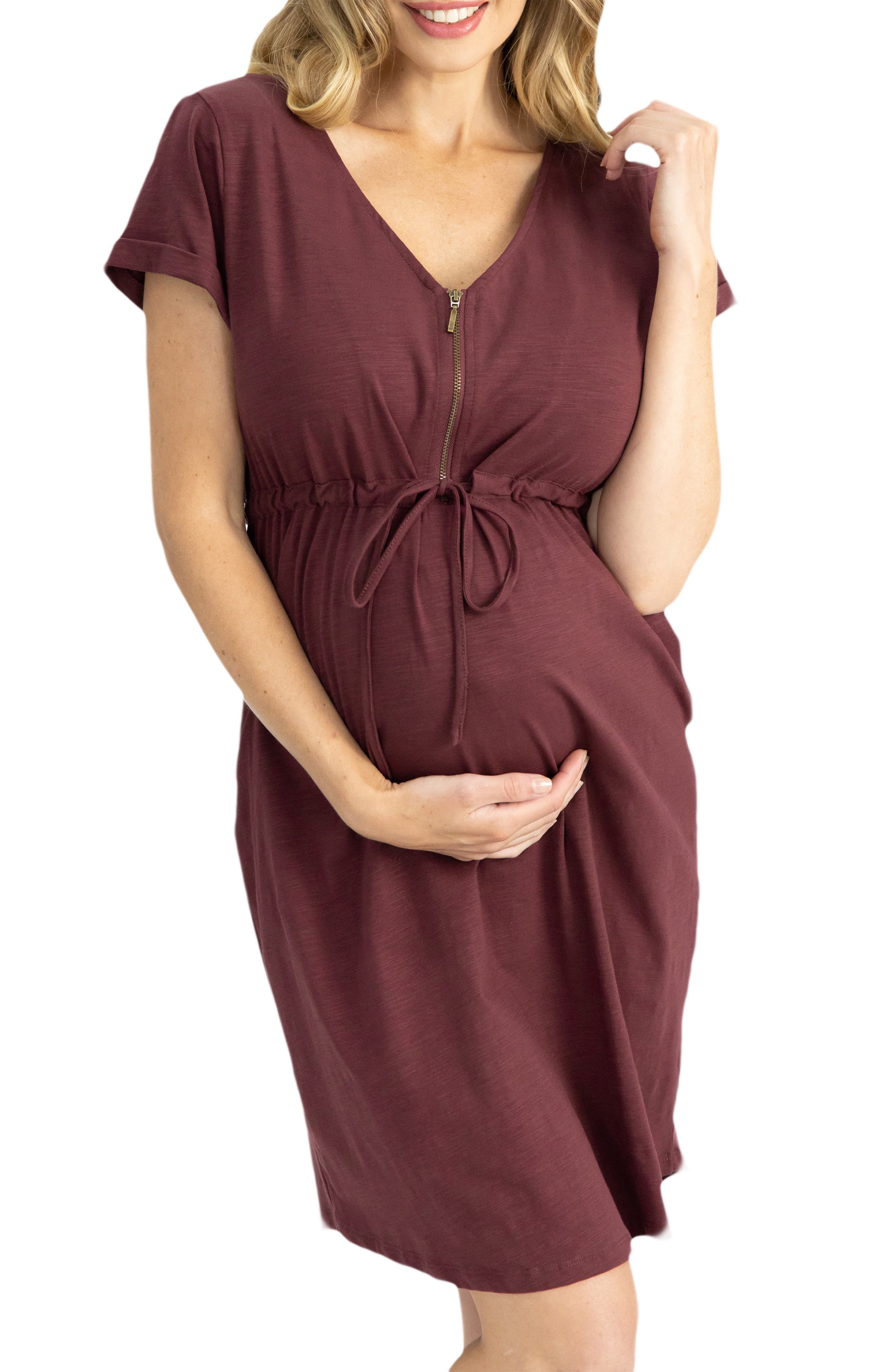 burgundy maternity dress